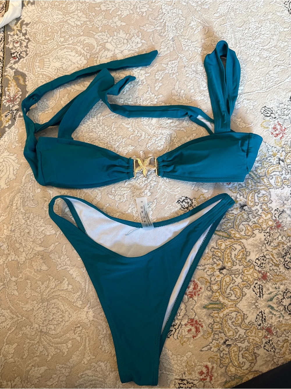 Teal Halter Bikini Set with Gold Accent